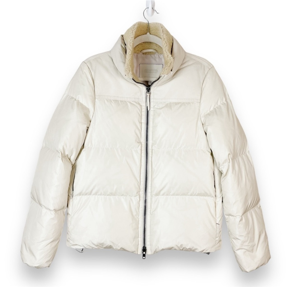 Coach 83124 Legacy Down Puffer Jacket Leather Shearling Cream Winter